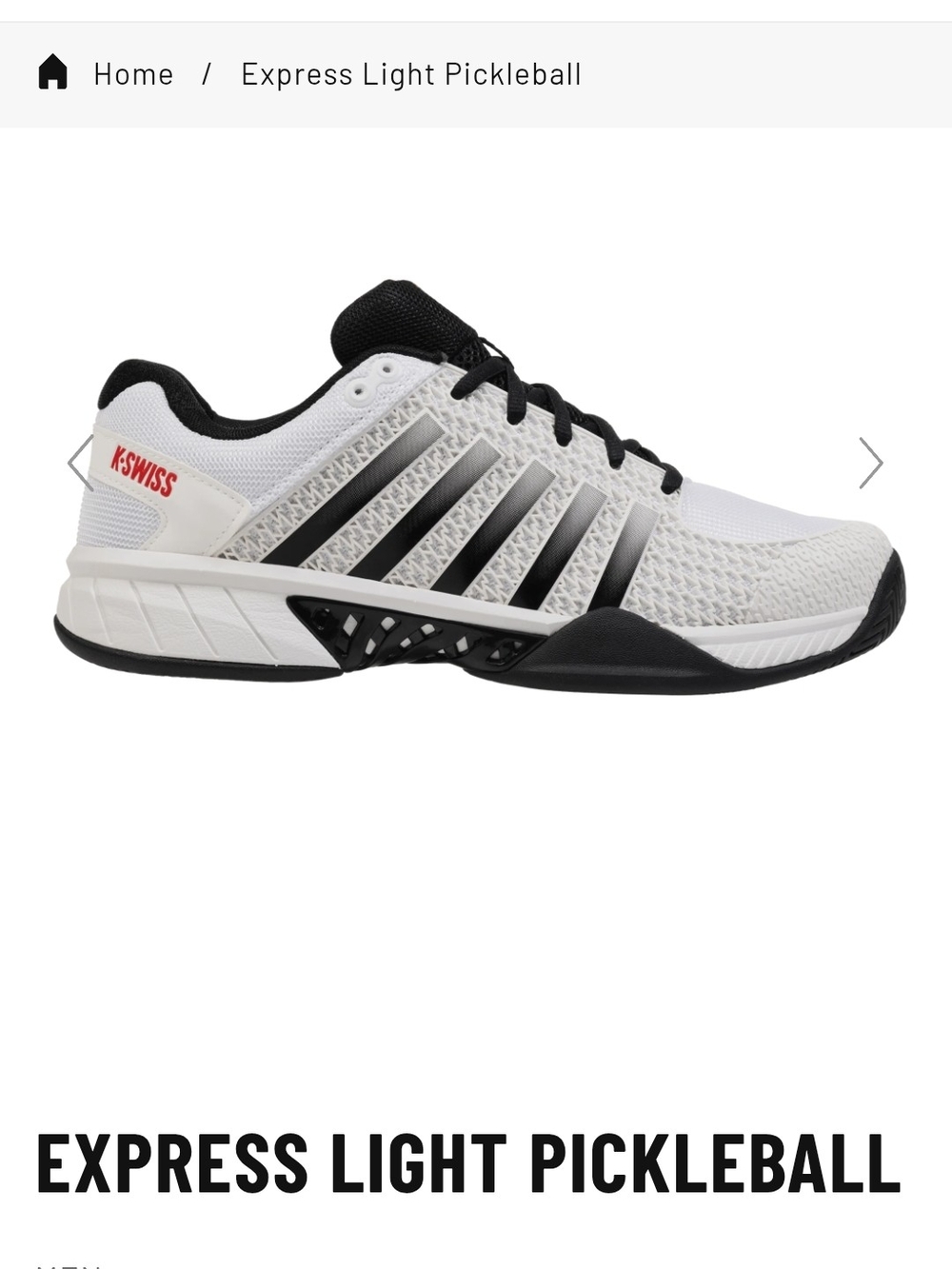 K-Swiss Express Light Pickleball Shoe in White & Black